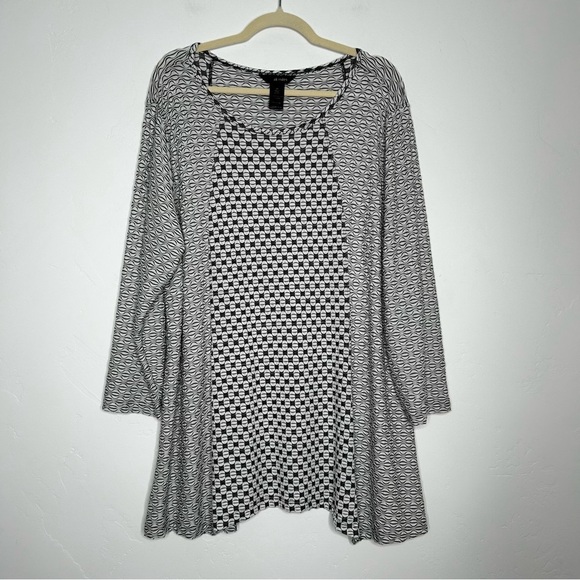 Ali Miles Tops - Ali Miles Geometric Tunic Stretch Jersey 3/4 Sleeves SZ 2X Black‎ Off White Gray